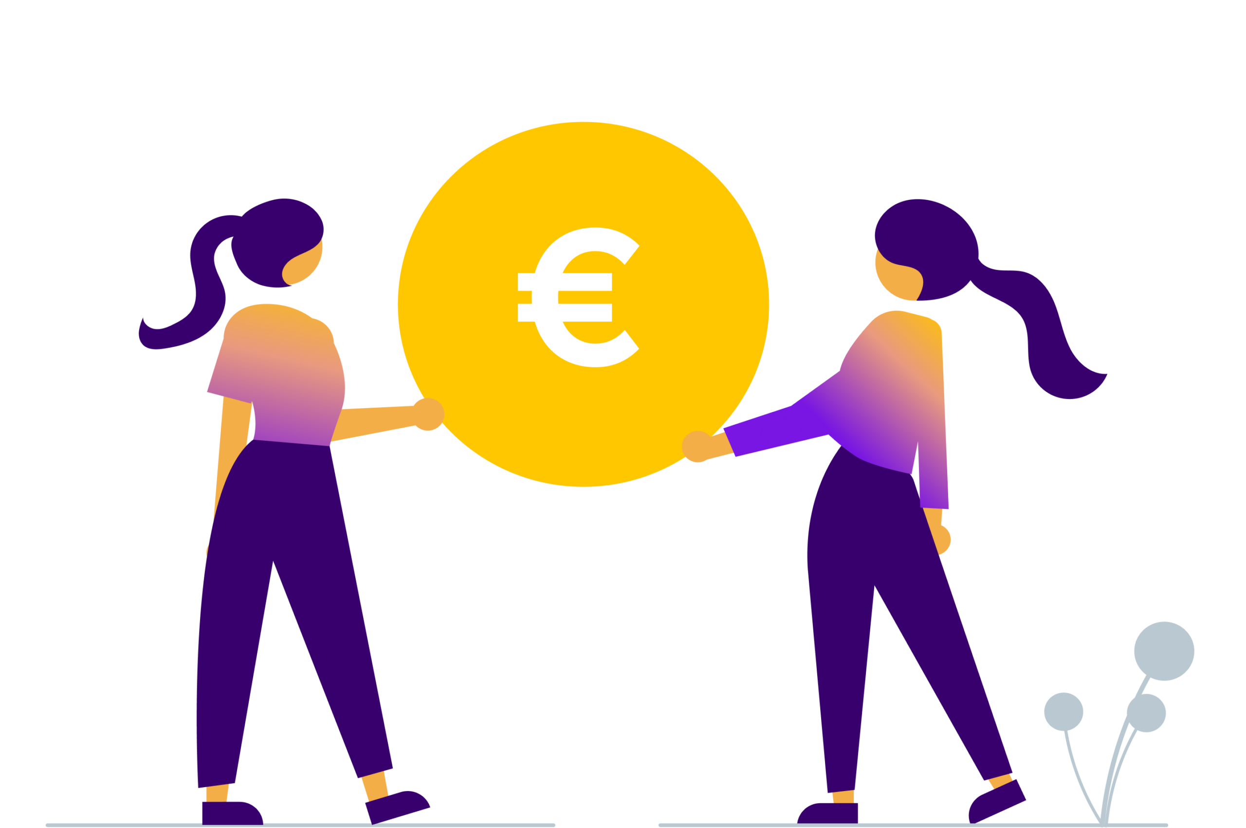 Twee personen dragen samen een grote euromunt – CFP-illustratie over vermogensopbouw